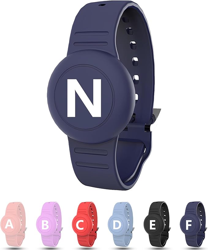 Waterproof Bracelet for AirTag Kids, Personalized Initial Letter Hidden Holder Compatible with Air Tag, Silicone Case for Airtag Adjustable Anti-Lost GPS Tracker for Toddler Child Elder, N