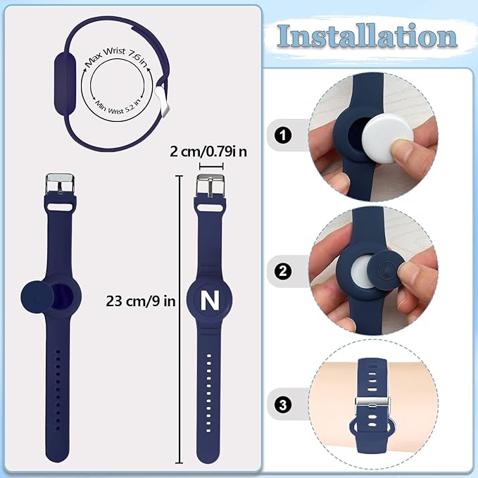 Waterproof Bracelet for AirTag Kids, Personalized Initial Letter Hidden Holder Compatible with Air Tag, Silicone Case for Airtag Adjustable Anti-Lost GPS Tracker for Toddler Child Elder, N